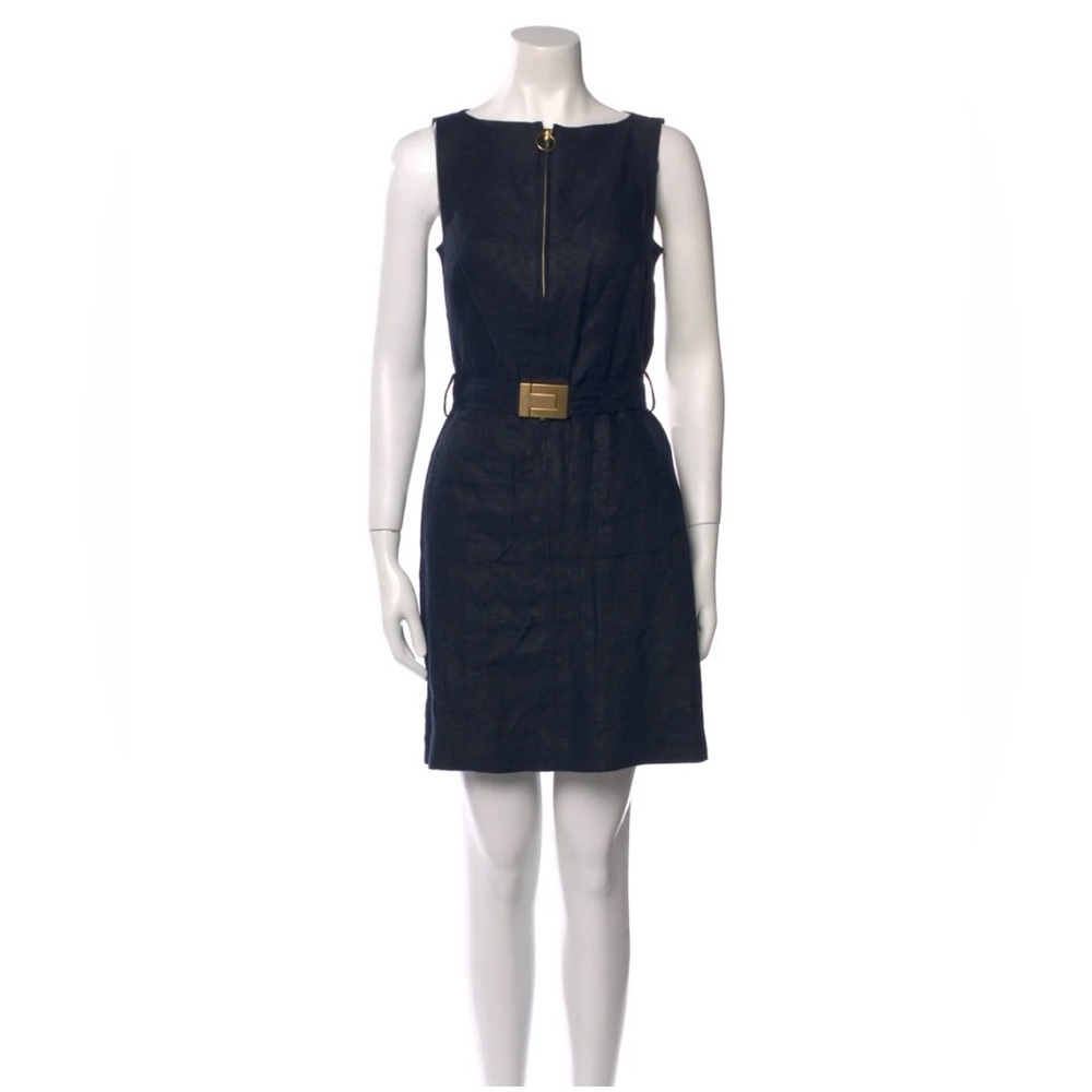 Tory Burch Navy Linen Sleeveless Dress